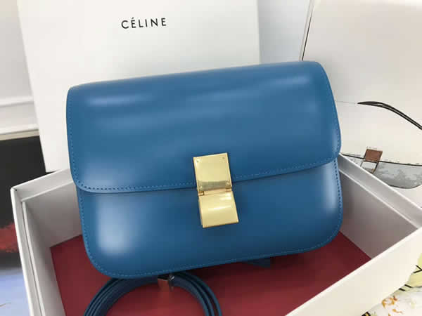 Fake Celine Box Classic Single Shoulder Flip Bag Lake Blue Messenger Bag